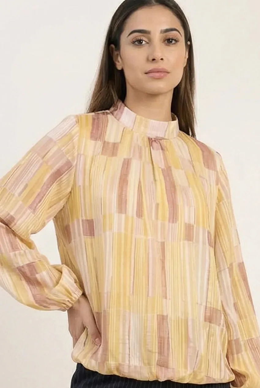 Blue Vanilla Tile Print camicia gialla collo alto