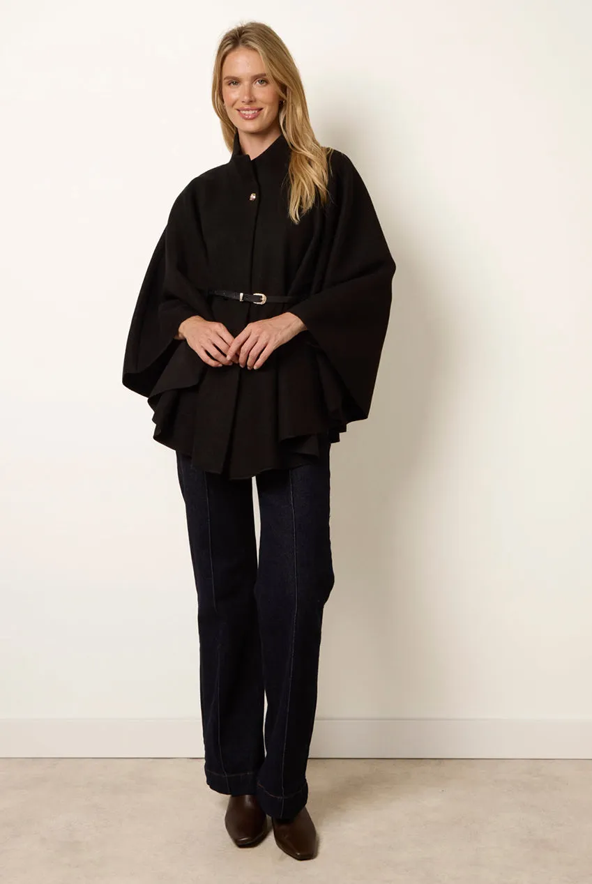 Goddiva Blue Vanilla Funnel Neck Tie Front Mantella nera unica