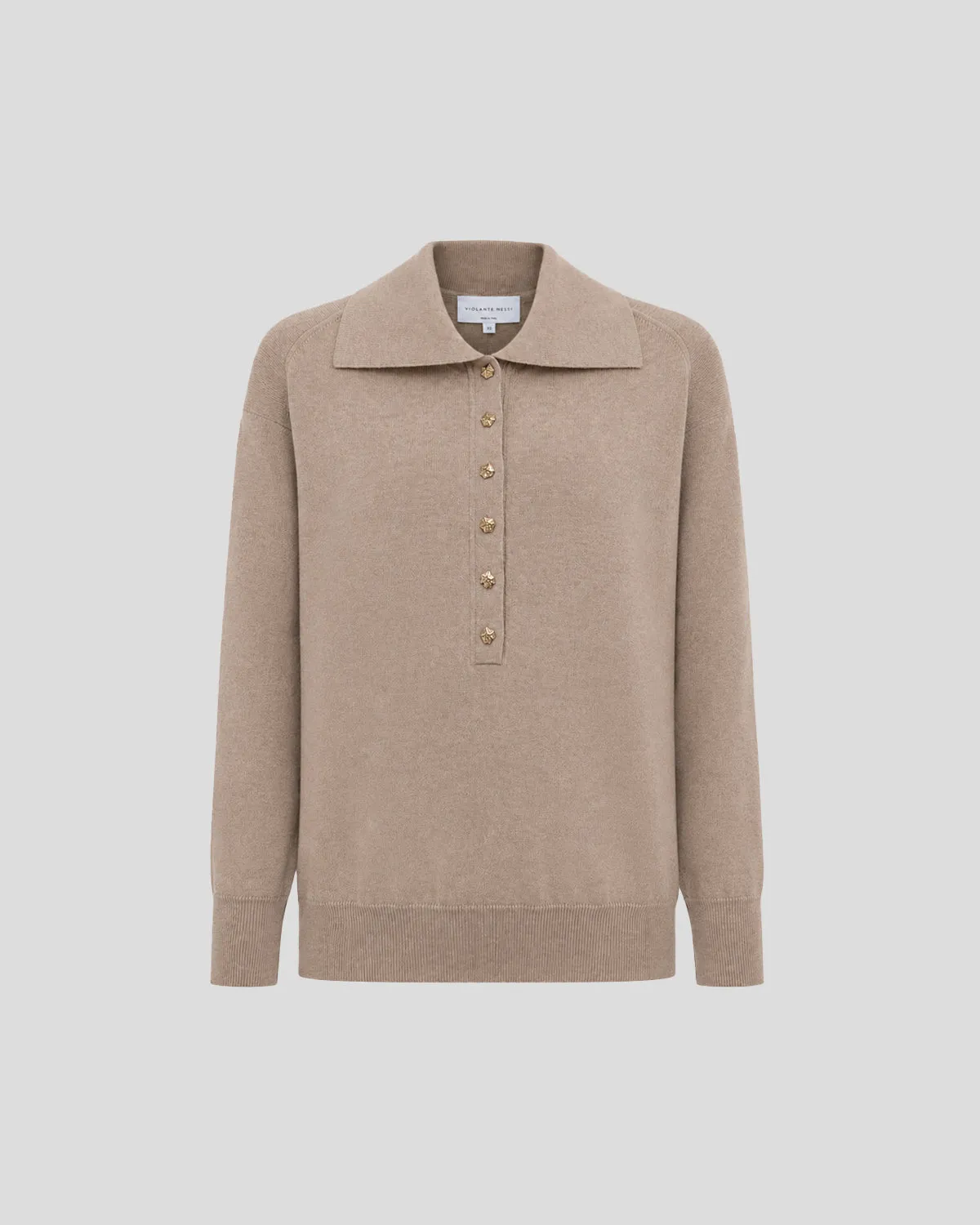 Violante Nessi Ansel maglia polo beige cashmere cotone