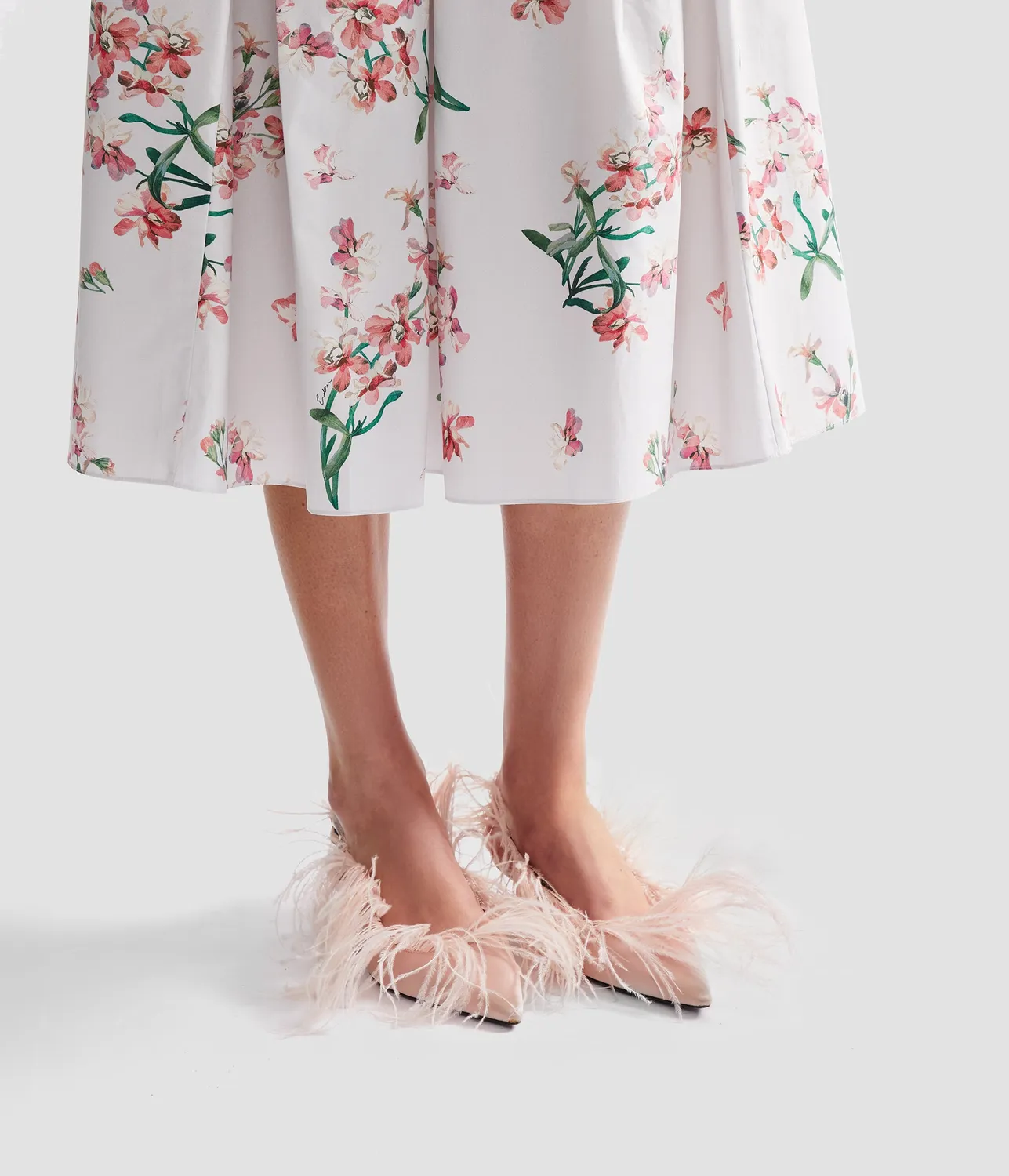 Erdem Floral Cotton Midi Pleated Skirt gonna midi fiori