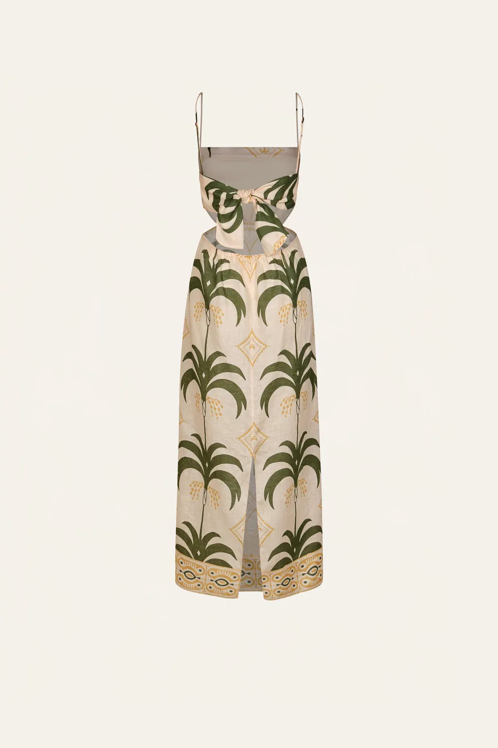 Johanna Ortiz Tactile Winds abito lino ecru-verde cut-out
