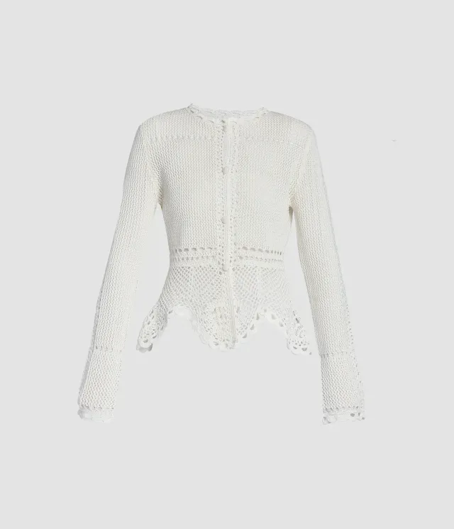 Erdem Cotton Crochet cardigan pizzo peplo bianco