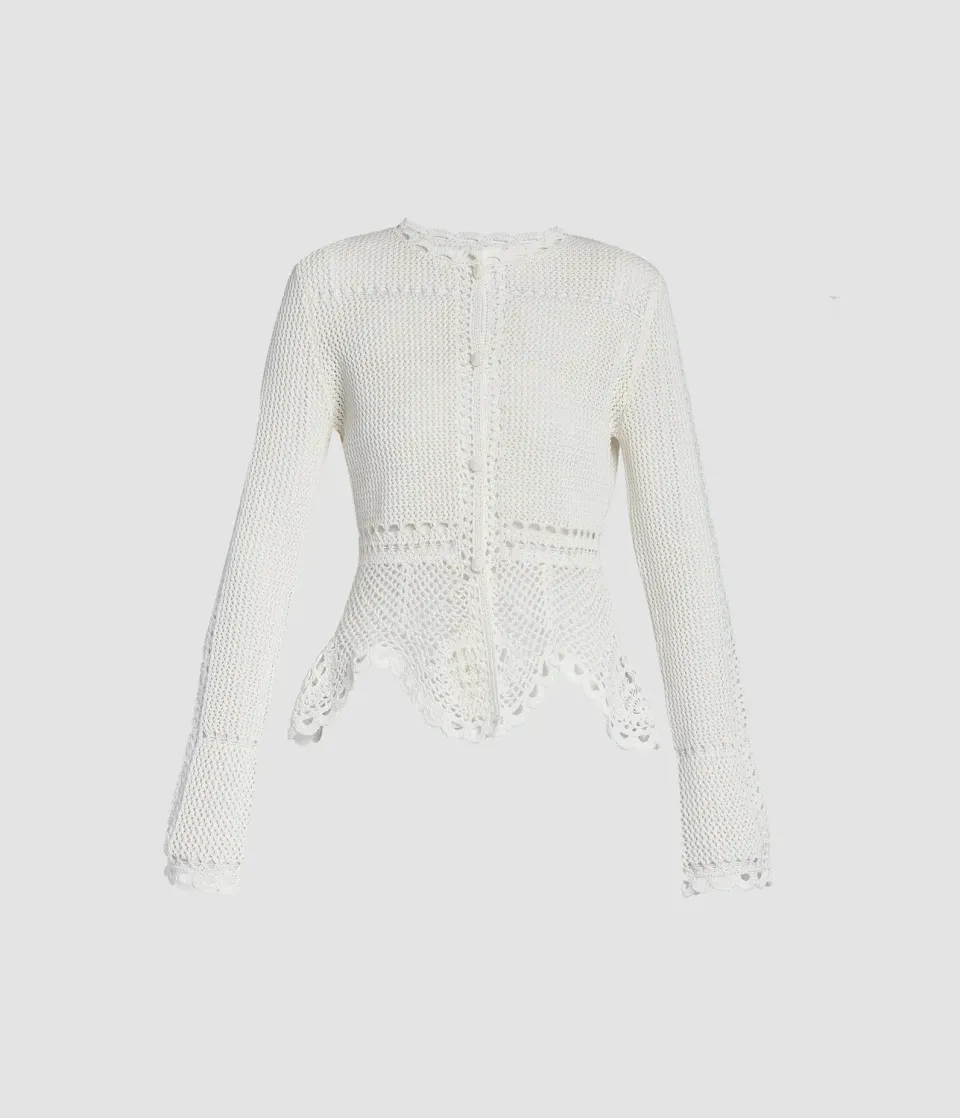 Erdem Cotton Crochet cardigan pizzo peplo bianco