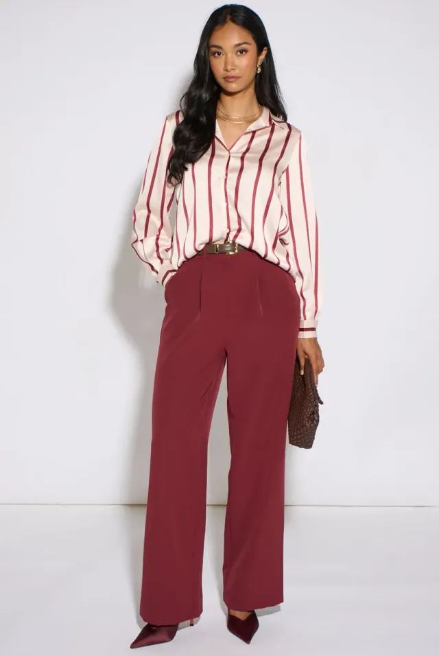 Gini London Stripe camicia bordeaux vestibilità morbida