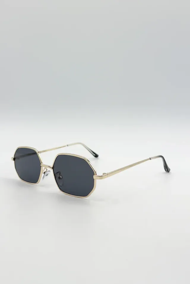 SVNX Oval Geometric Metal Frame occhiali da sole nero oro