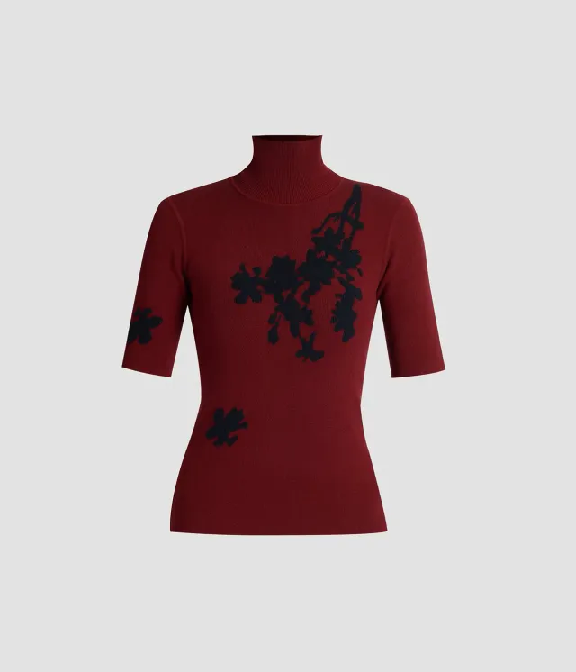 Erdem Jacquard Short Sleeve Knit Top maglia bordeaux