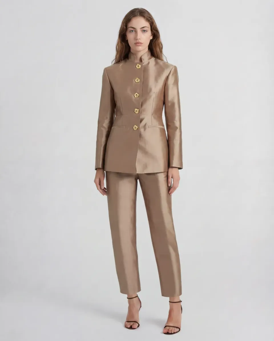 Violante Nessi Lille giacca beige mikado seta