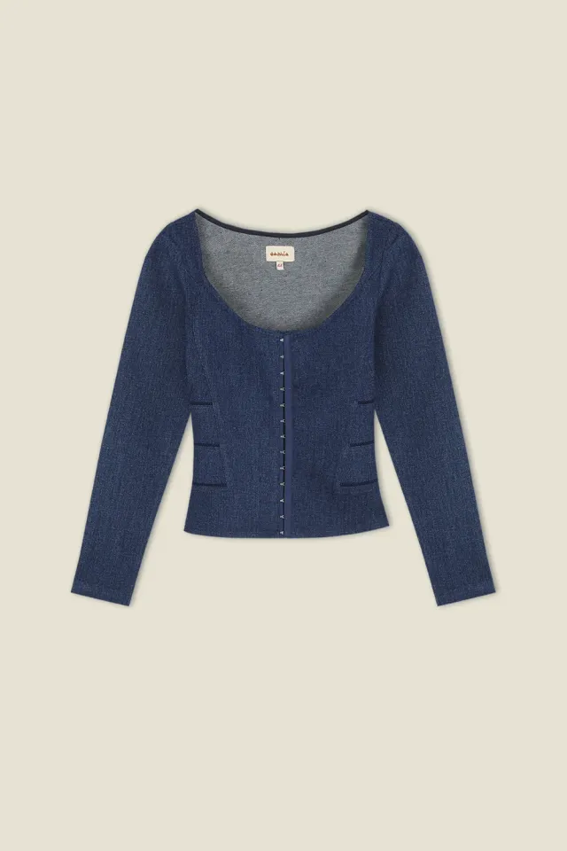 Dahlia Tessa top corsetto denim maniche lunghe