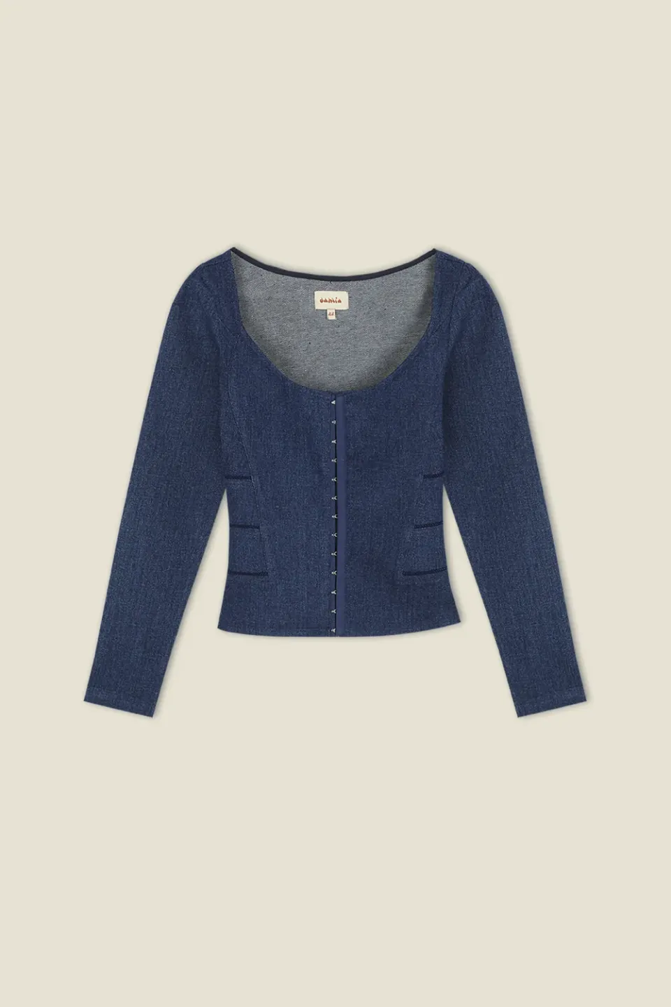 Dahlia Tessa top corsetto denim maniche lunghe