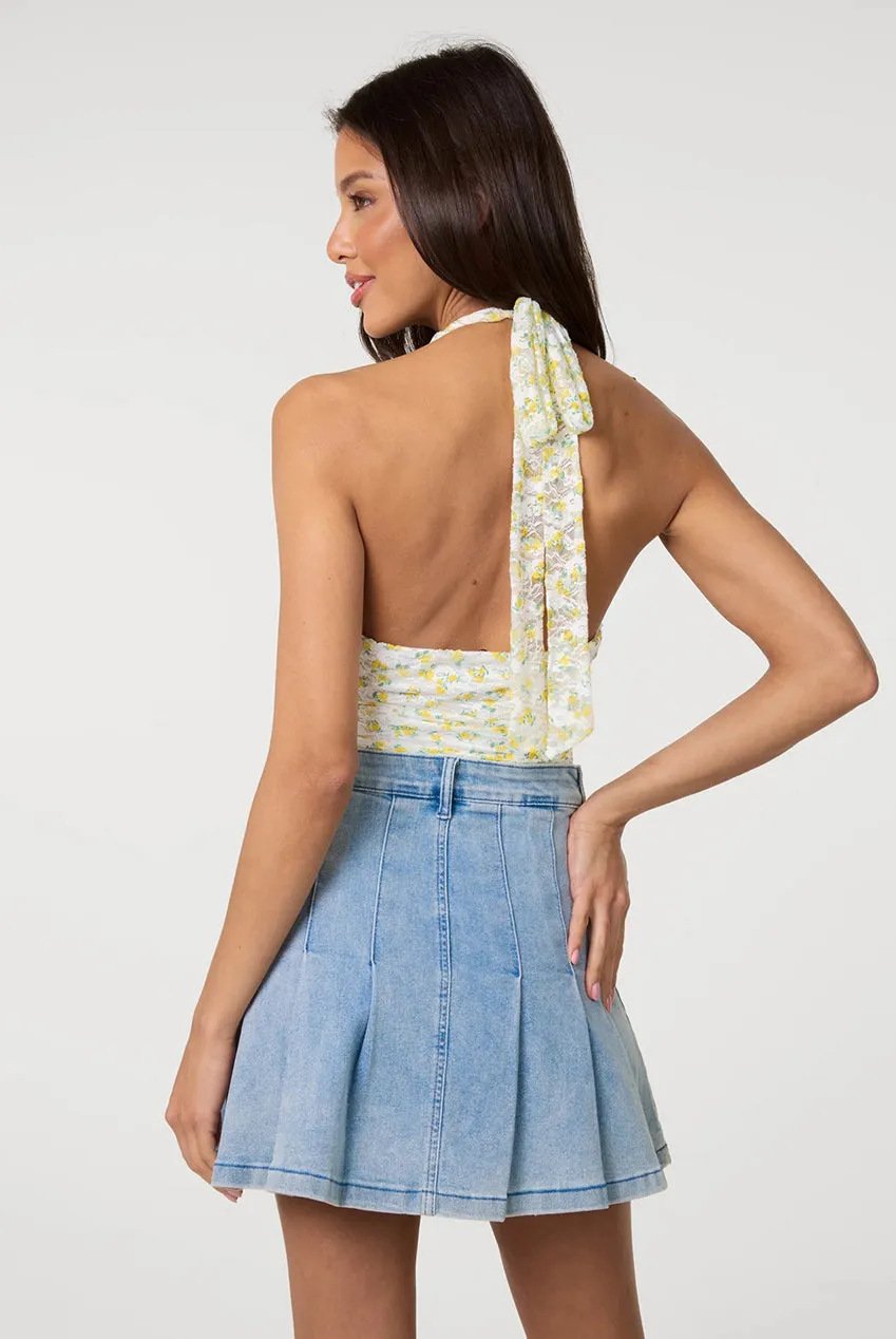 Pink Vanilla Lemon top halter pizzo giallo limone