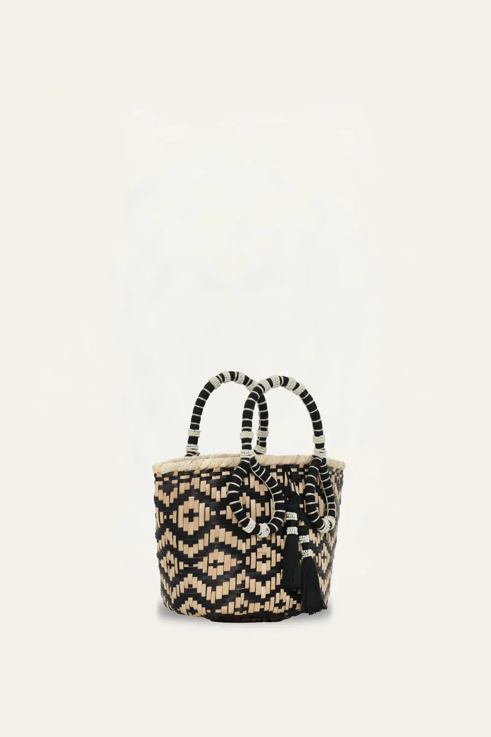 Johanna Ortiz Heritage mini bucket paglia ecru nero