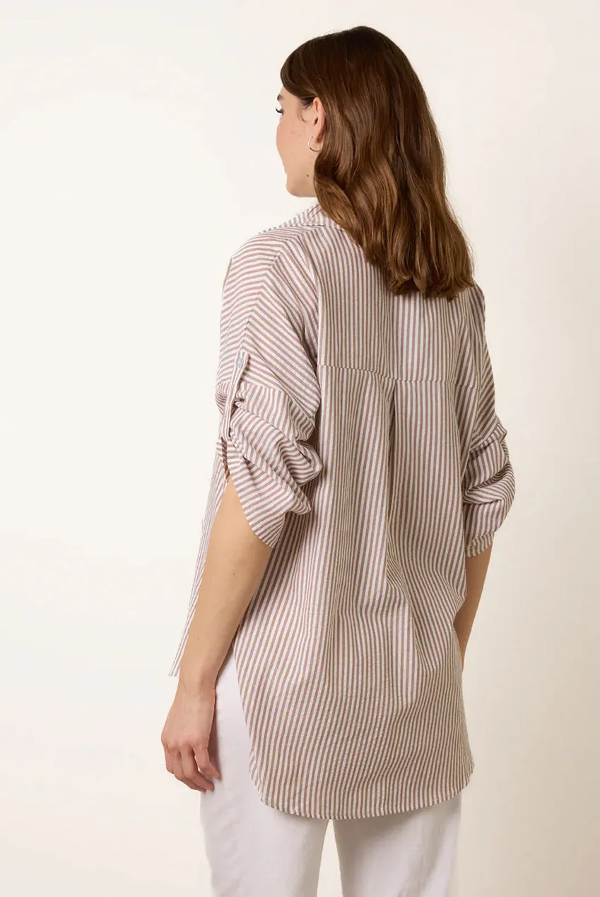 Blue Vanilla Gold Shell camicia righe bottoni taupe