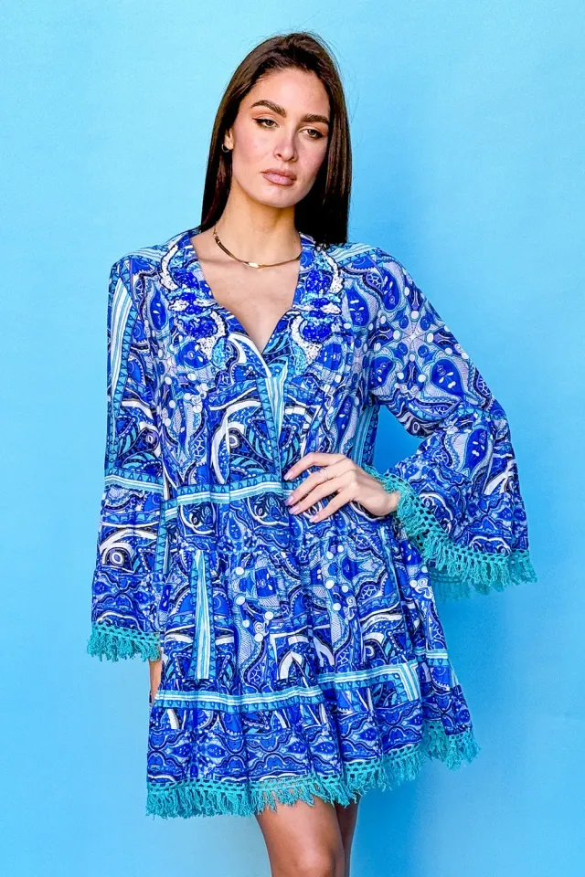 Antica Sartoria Astratto DV1074A abito corto scollo V blu