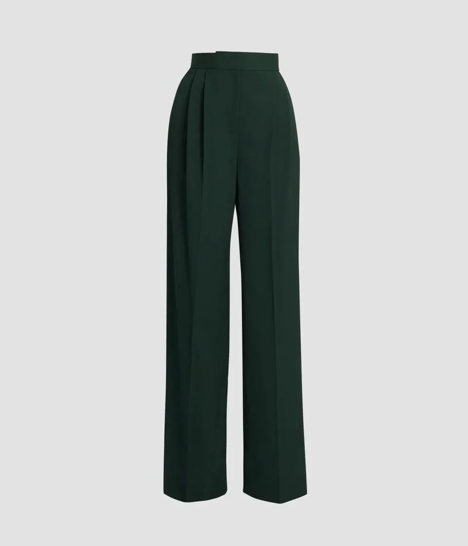 Erdem pantalone verde gamba larga lana