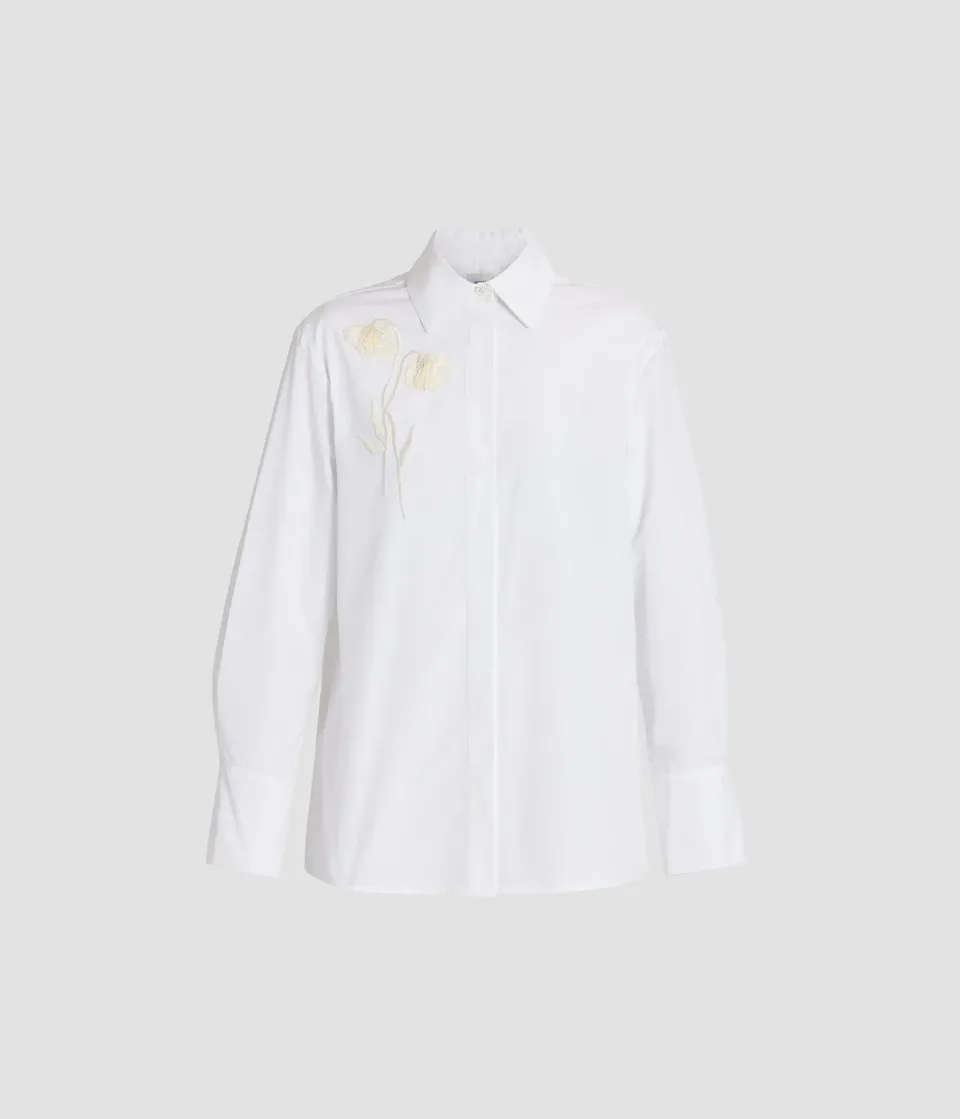 Erdem Embroidered Cotton Poplin camicia bianca fiore