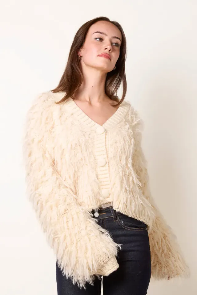 Blue Vanilla Fluffy Knit cardigan crema S/M effetto peloso