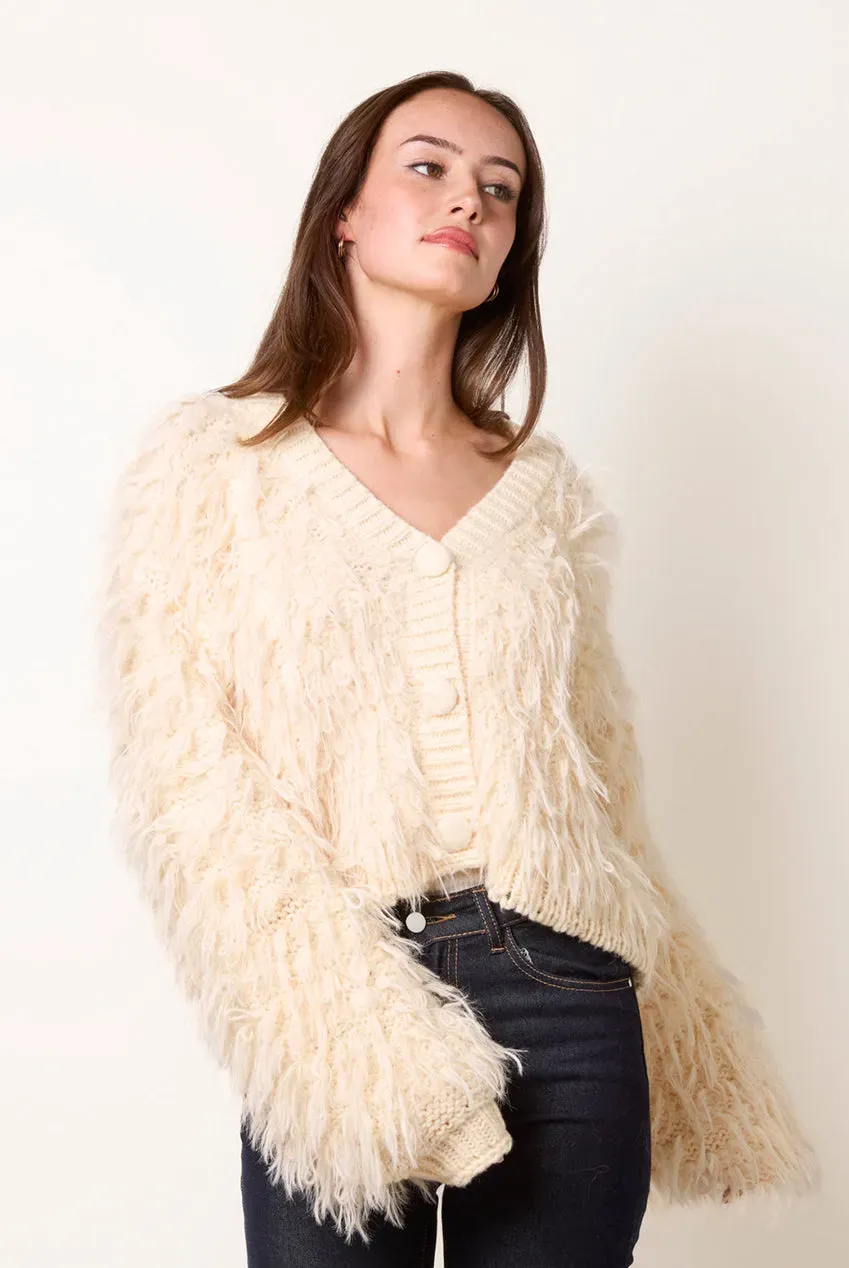 Blue Vanilla Fluffy Knit cardigan crema S/M effetto peloso