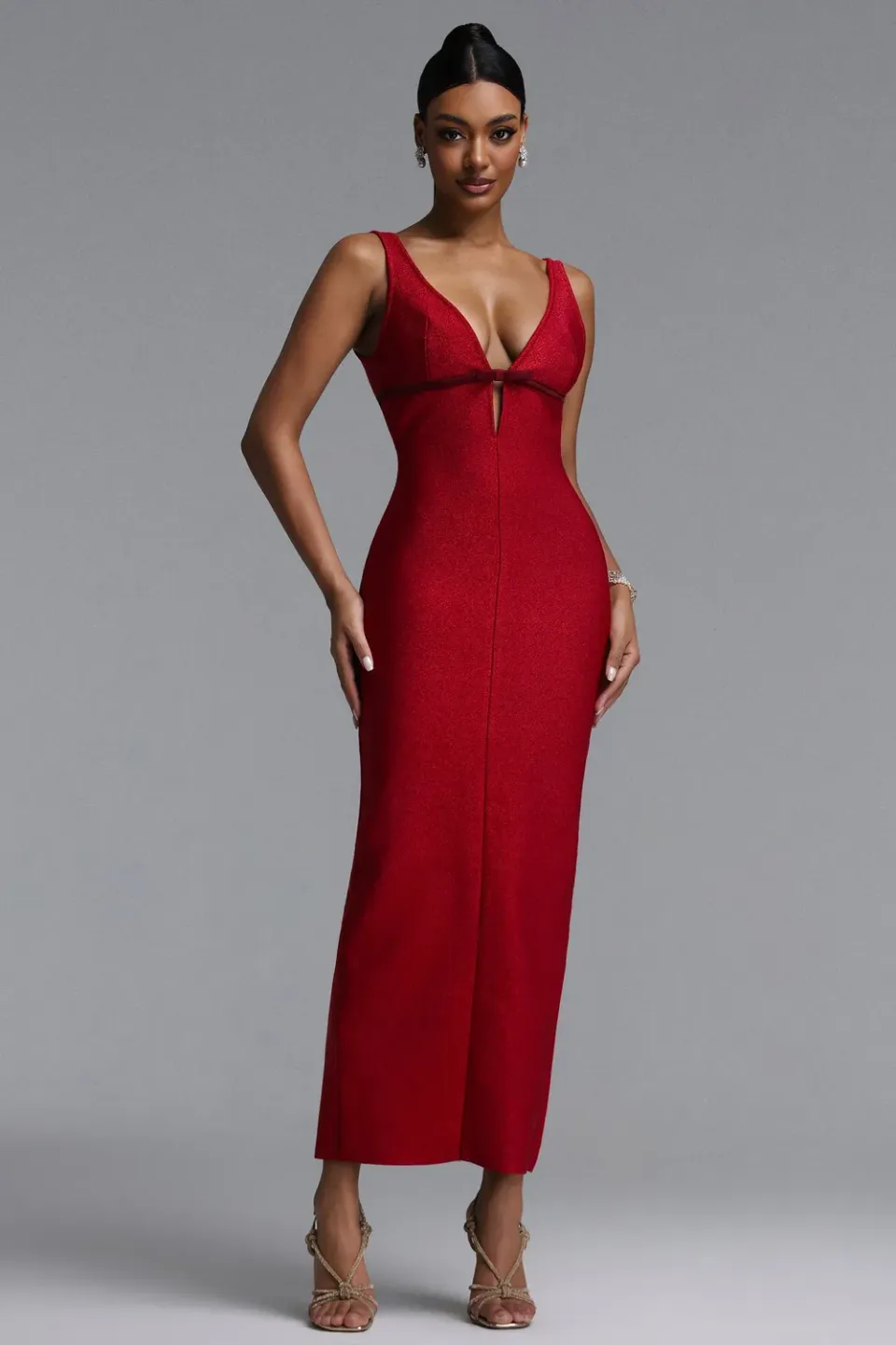 Bella Barnett Molao abito bandage midi rosso scollo V profondo