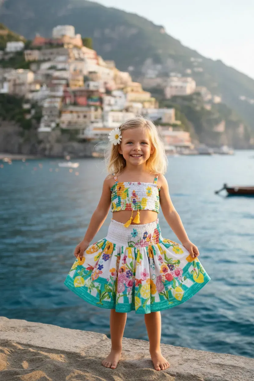 Antica Sartoria FC182 completo top e gonna bianco fantasia floreale