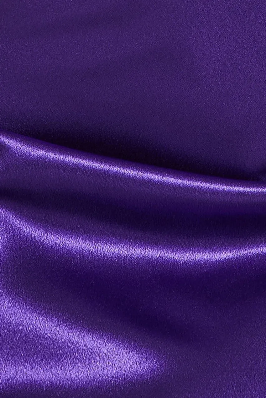 Goddiva Satin abito maxi raso viola scollo sciallato