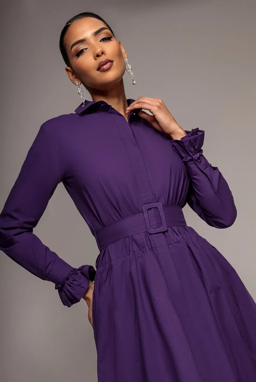 Goddiva Tiered Shirt abito midi viola con cintura