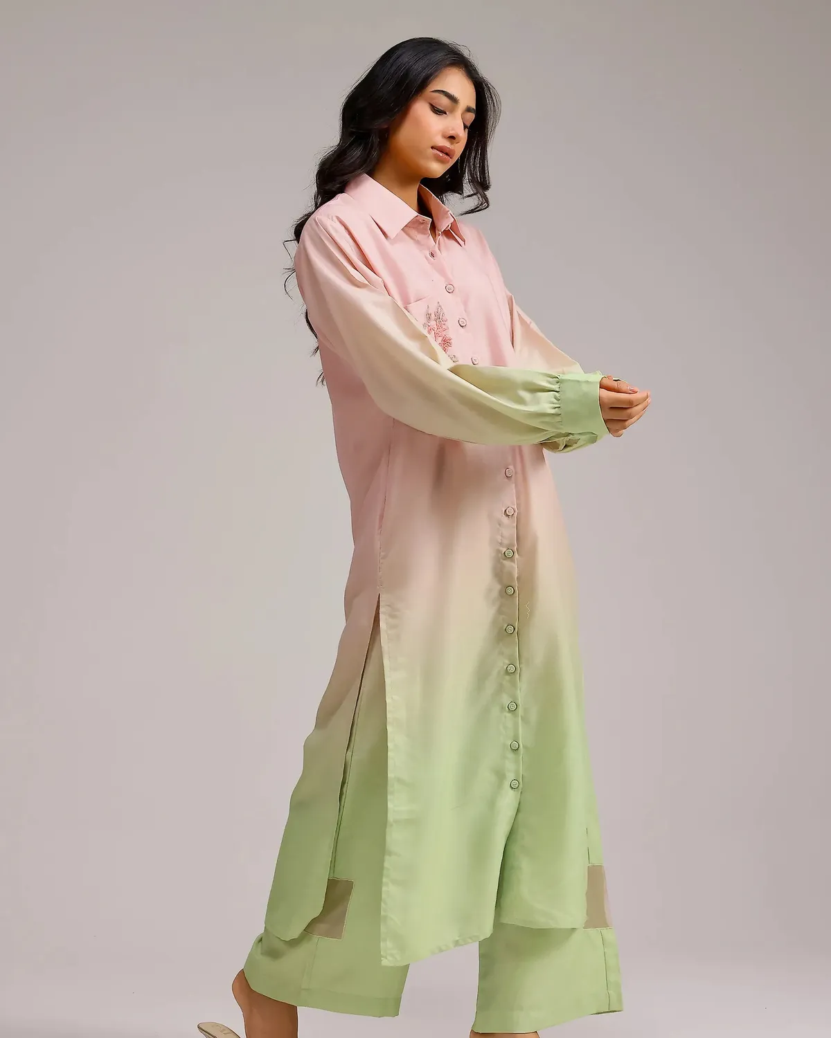 Our Dve Blush Kurta Set kurta rosa ombré lino