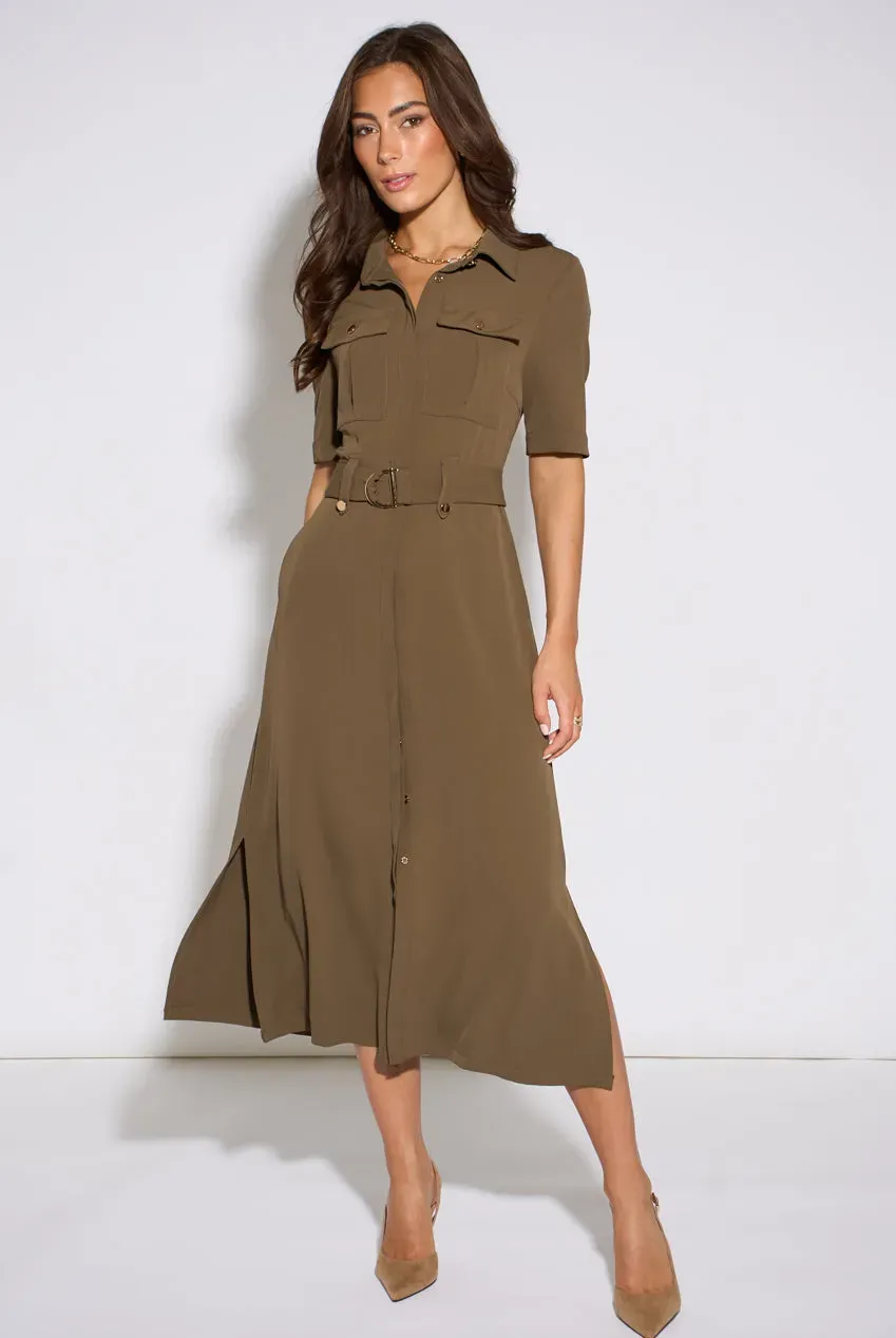 Gini London Utility abito camicia taupe hardware oro