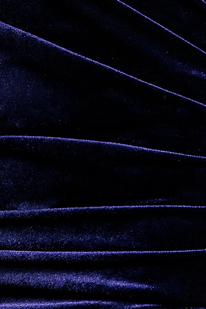 Goddiva Velvet Off Shoulder abito maxi indigo velluto