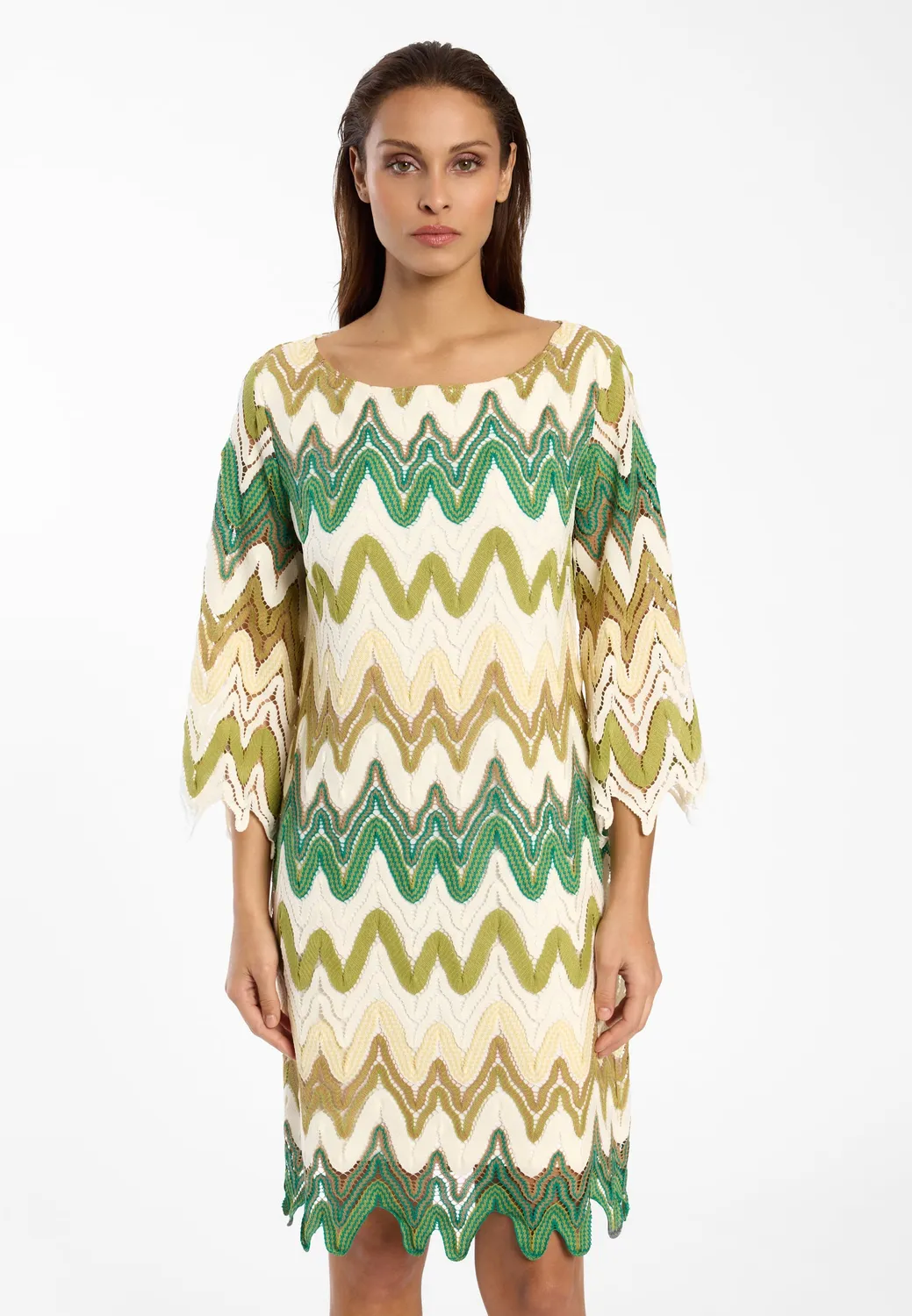 Ana Alcazar Dimah abito tunica verde maglia traforata
