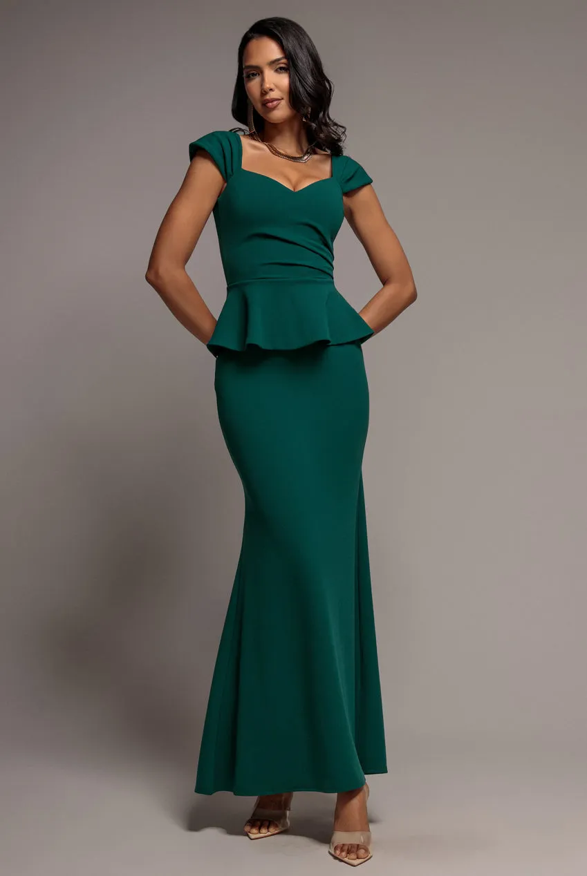 Goddiva Cap Sleeve Sweetheart Peplum Scuba abito smeraldo