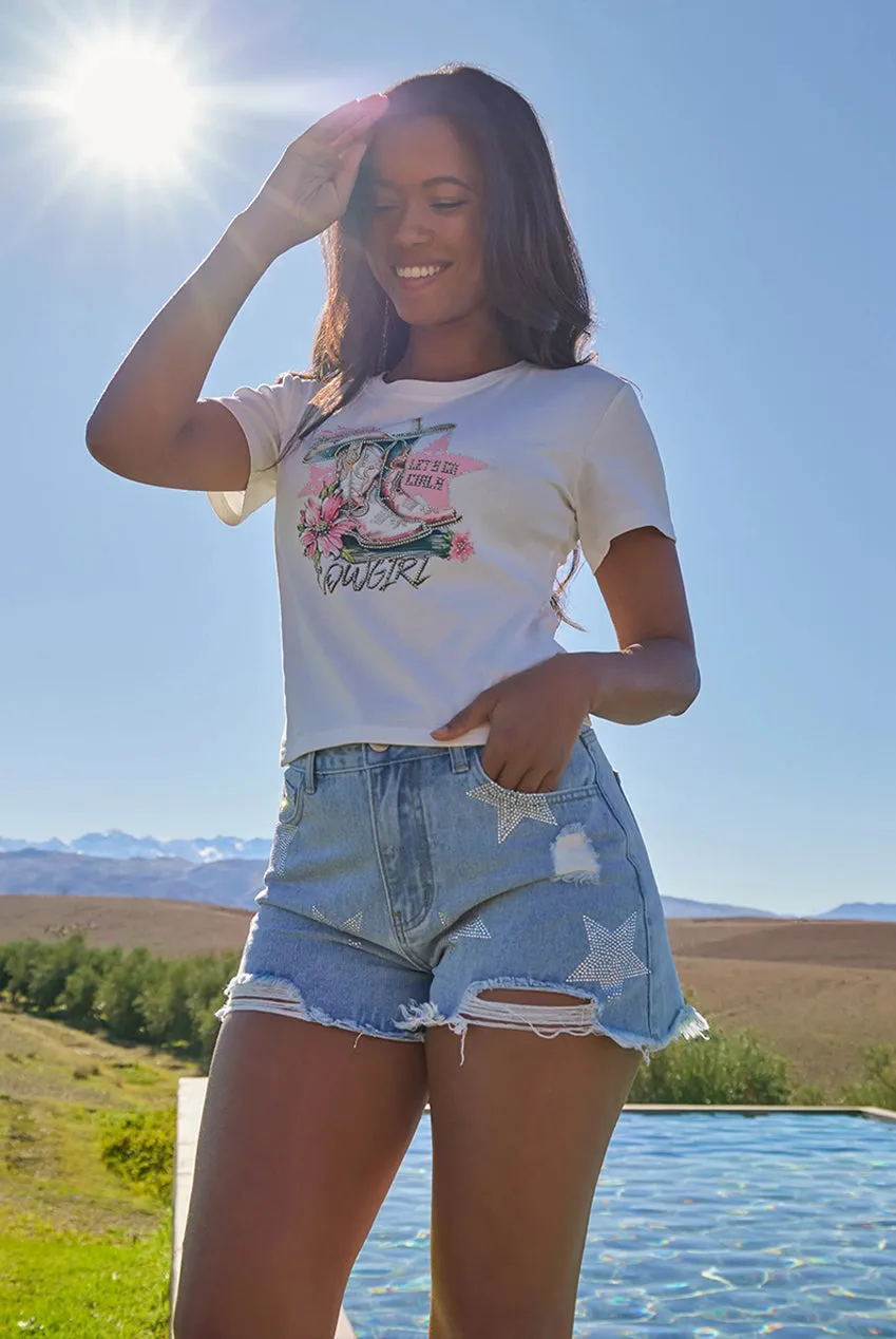Pink Vanilla Star shorts denim blu stelle