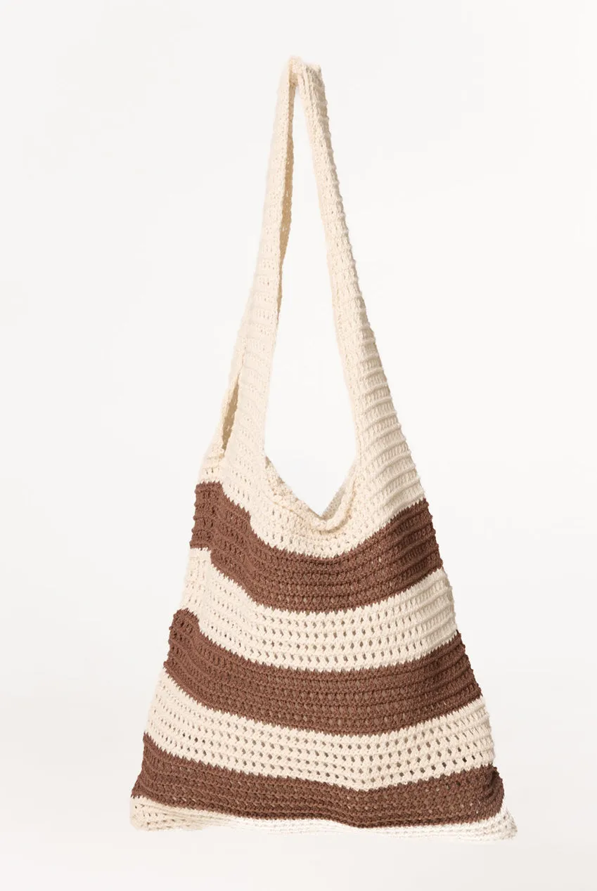 Blue Vanilla Crochet Stripe borsa mare beige uncinetto