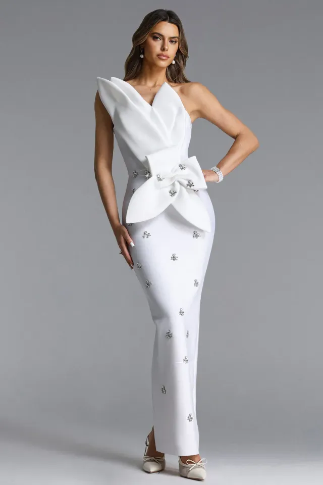 Bella Barnett Ohney Abito Maxi Bianco Strass