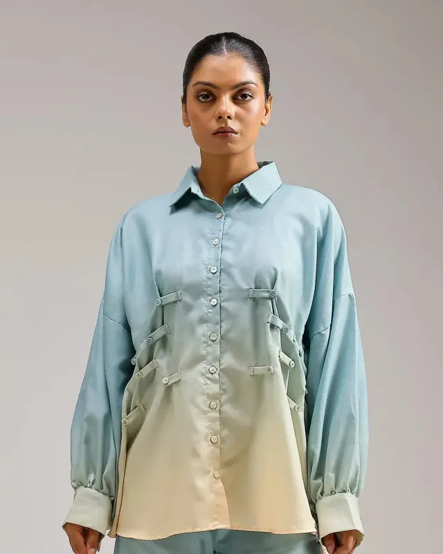 Our Dve Ocean Mist camicia lino avorio sfumata