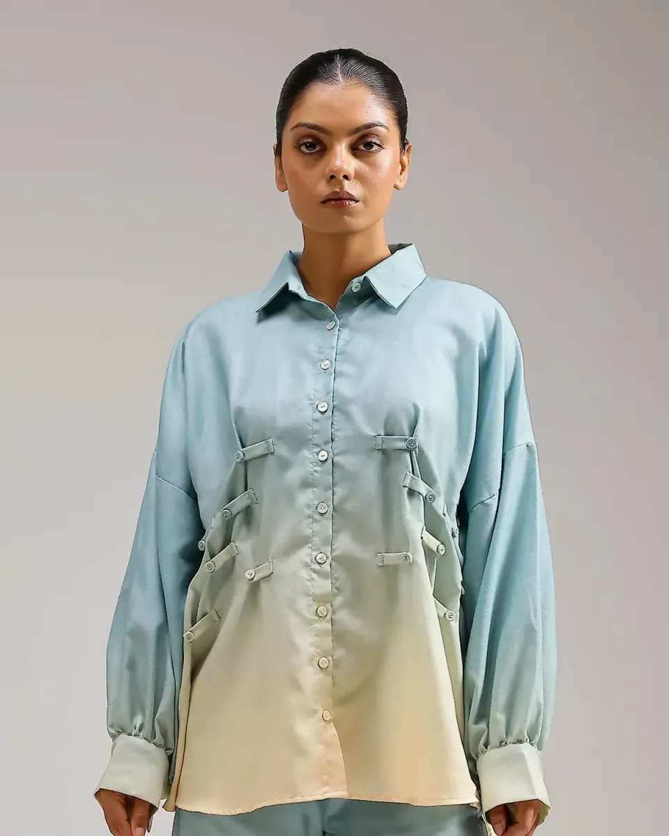 Our Dve Ocean Mist camicia lino avorio sfumata