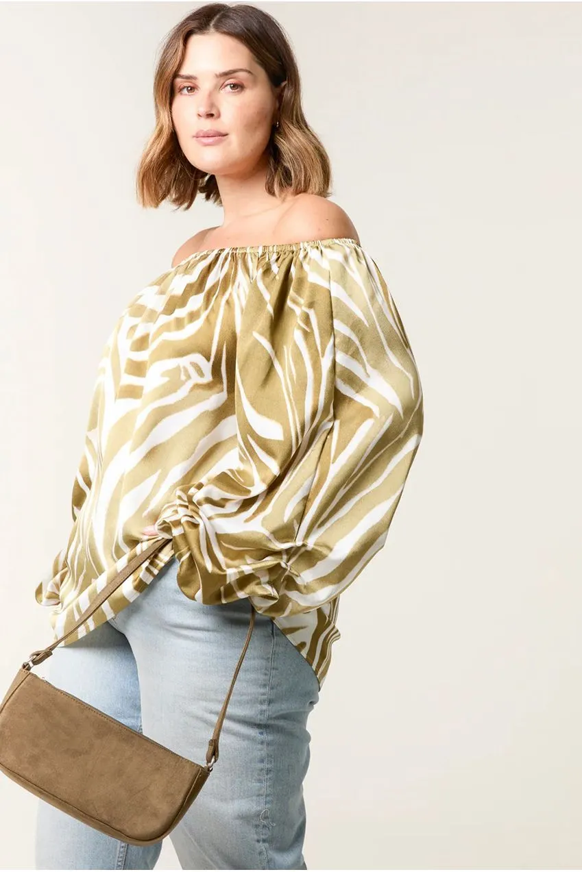 Goddiva Blue Vanilla Zebra top curvy kaki 18/20 satinato
