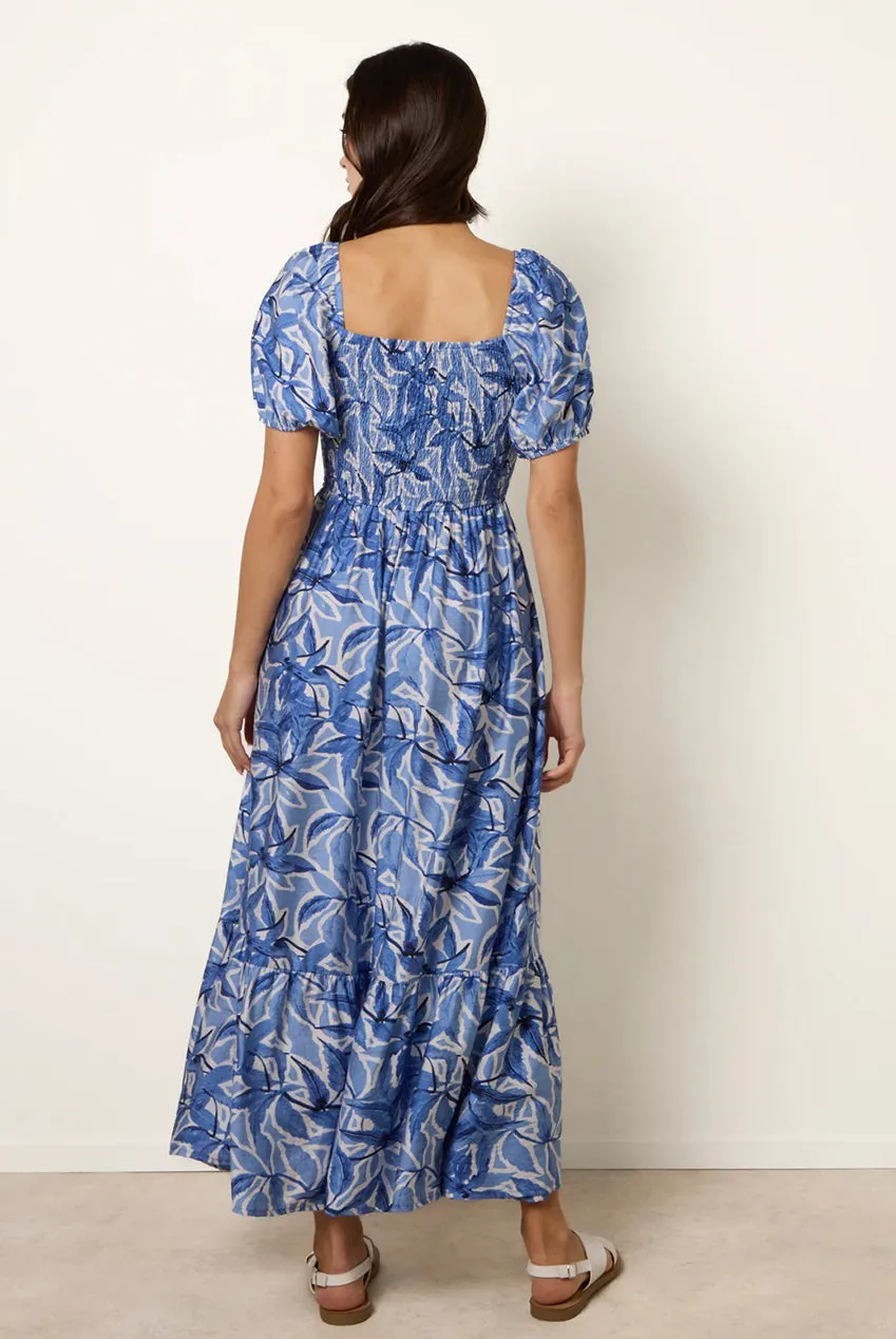 Blue Vanilla Floral abito midi blu scollo quadrato