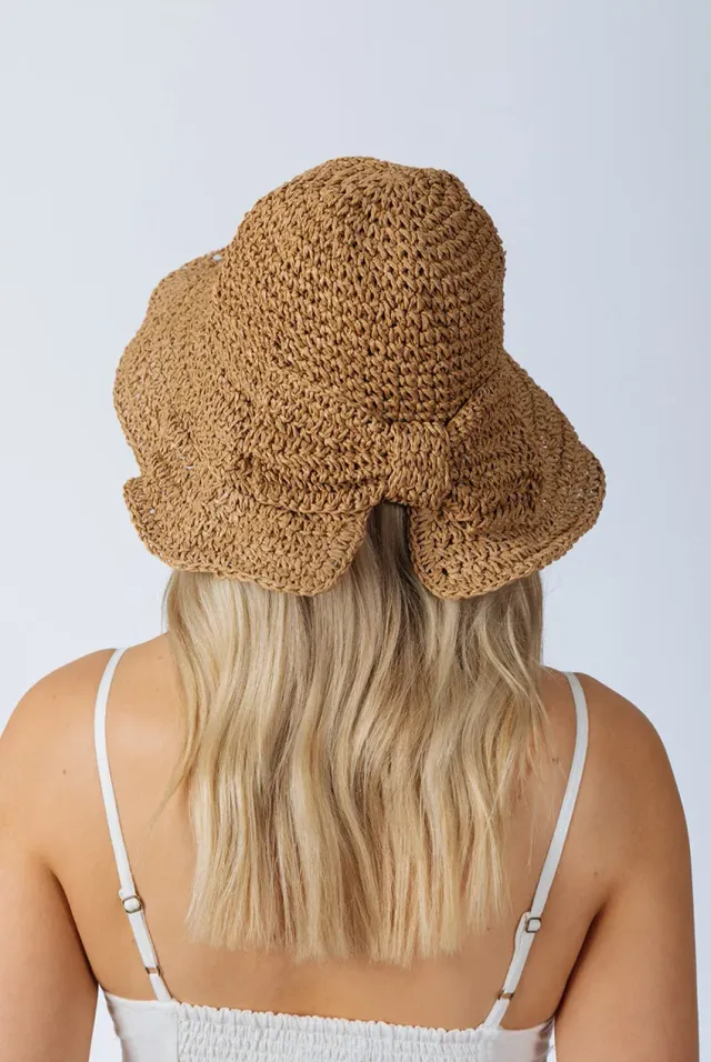 SVNX HW320128 cappello paglia marrone con fiocco pieghevole