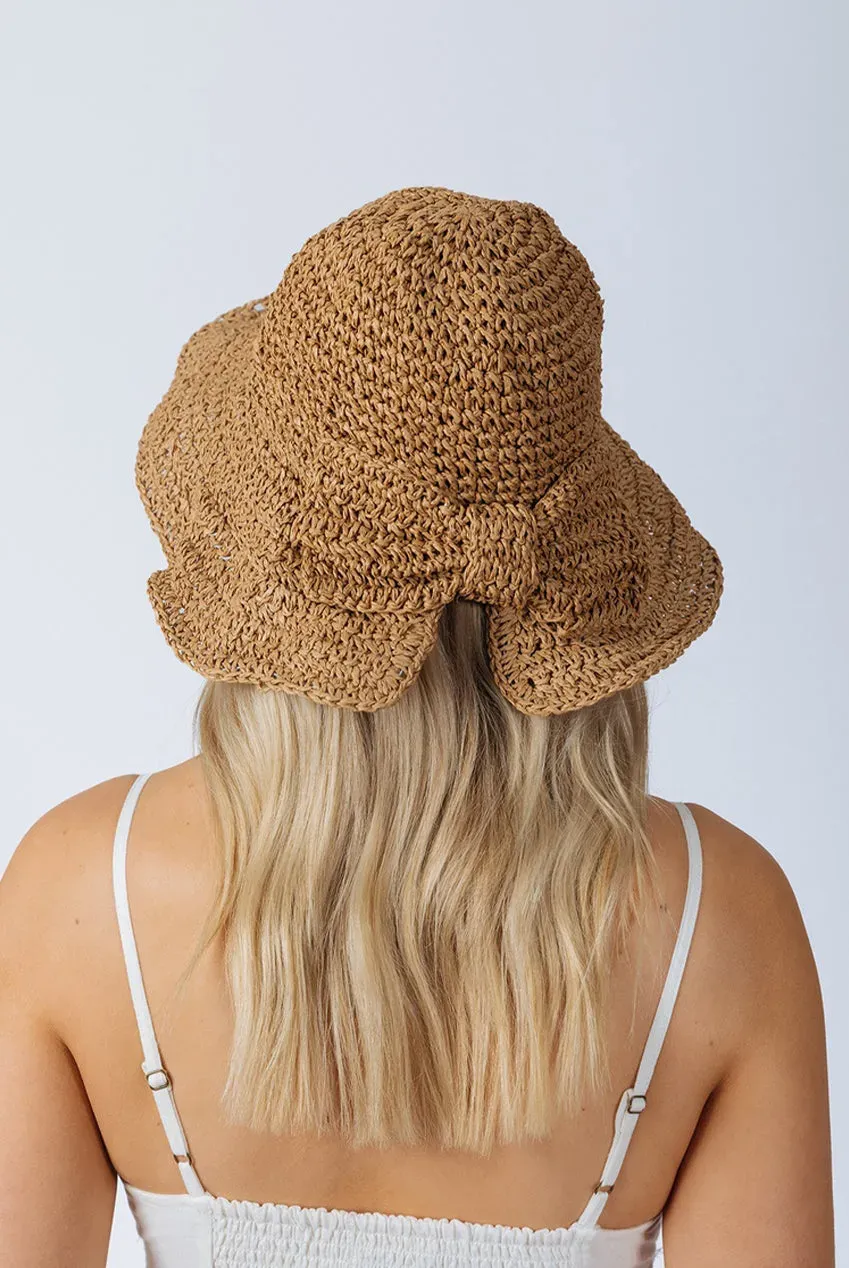 SVNX HW320128 cappello paglia marrone con fiocco pieghevole