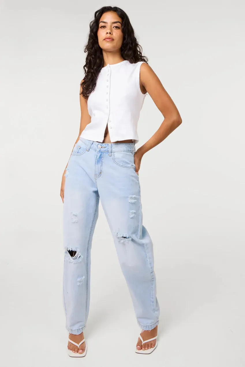 Pink Vanilla Ripped jeans barrel denim chiaro strappati