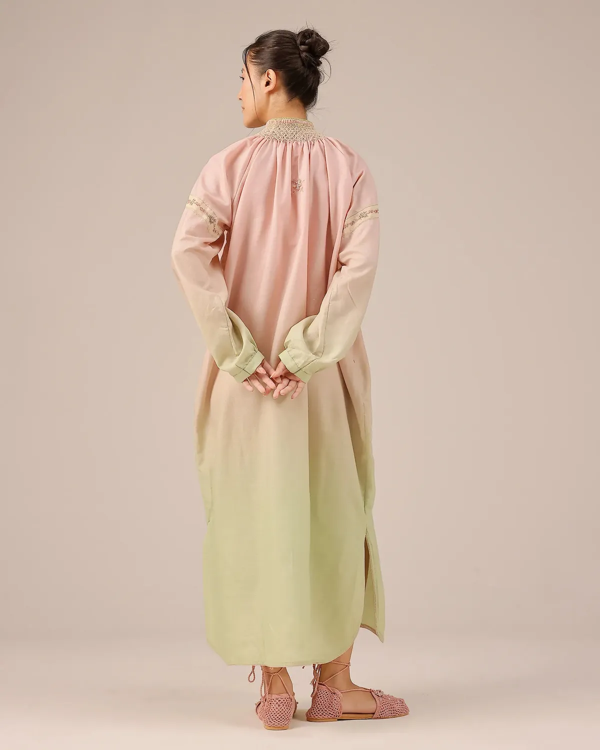 Our Dve Sorbet abito rosa verde in lino