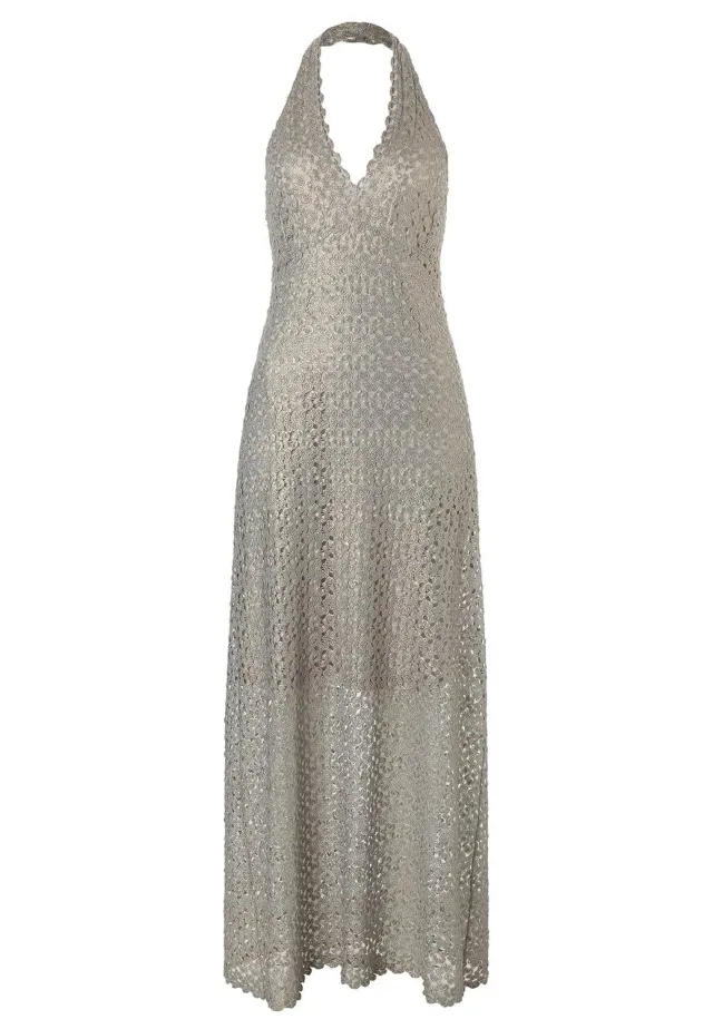 Ana Alcazar Zisora abito maxi halter argento