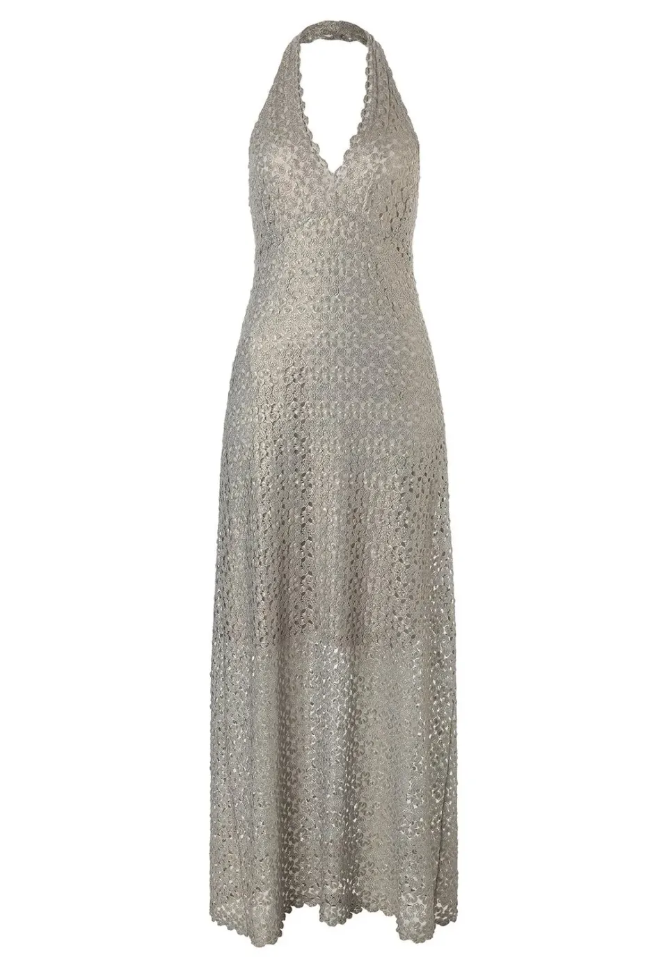 Ana Alcazar Zisora abito maxi halter argento