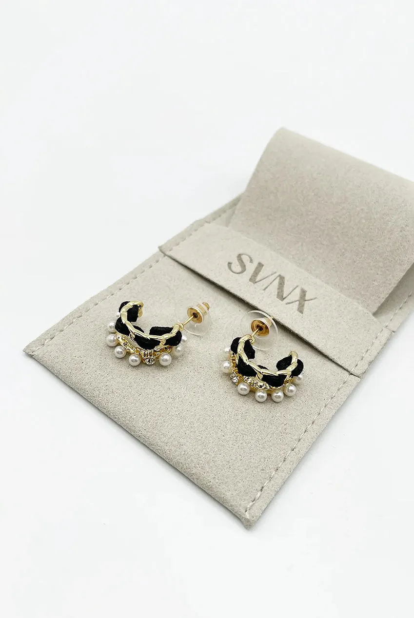 SVNX Pearl Noir Orecchini Doppi Cerchi Oro Perle Nere