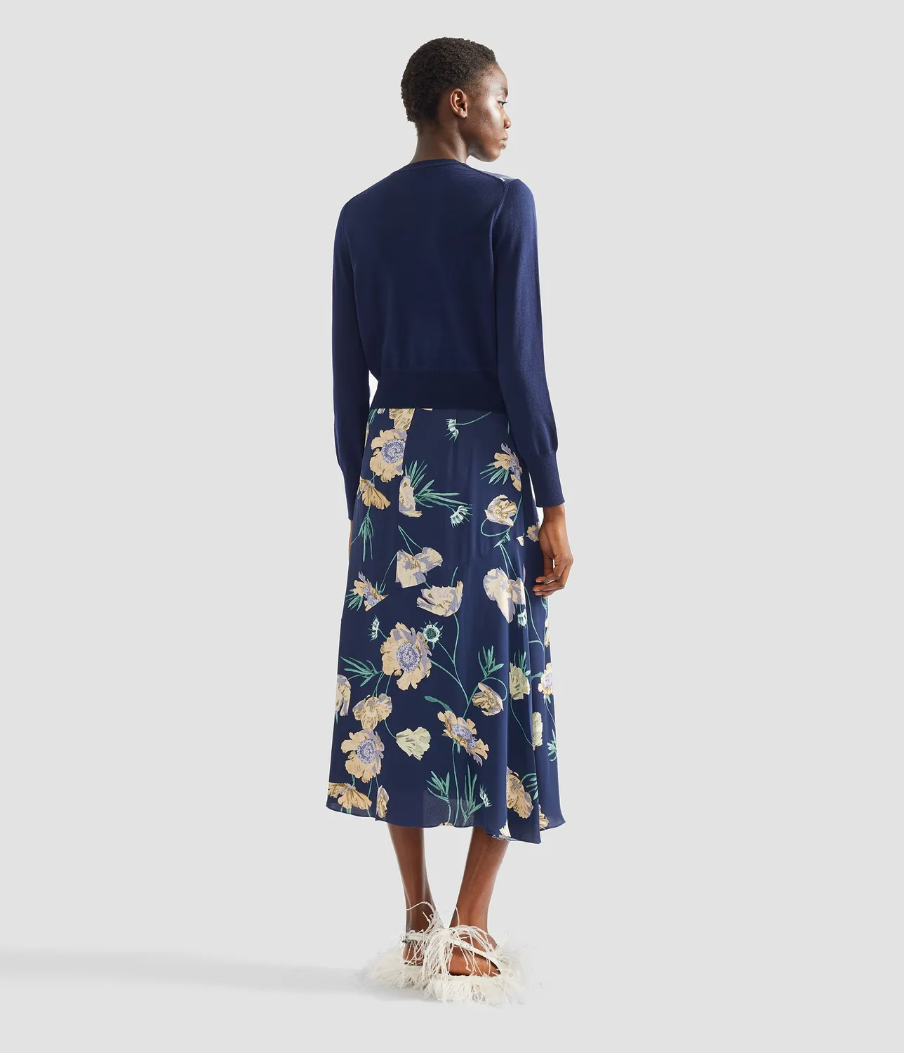 Erdem Gonna Midi Crepe Floreale Blu Papaveri