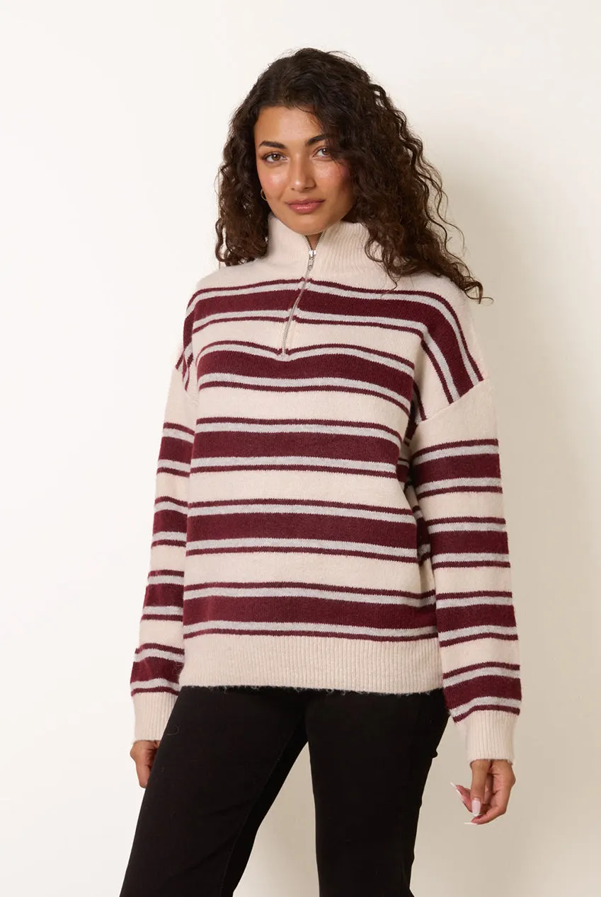 Blue Vanilla Stripe Knit maglione bordeaux righe zip