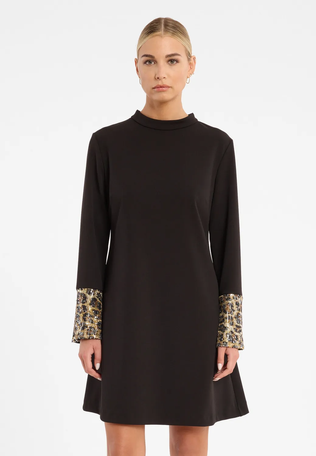 Ana Alcazar Cela mini abito nero paillettes animalier