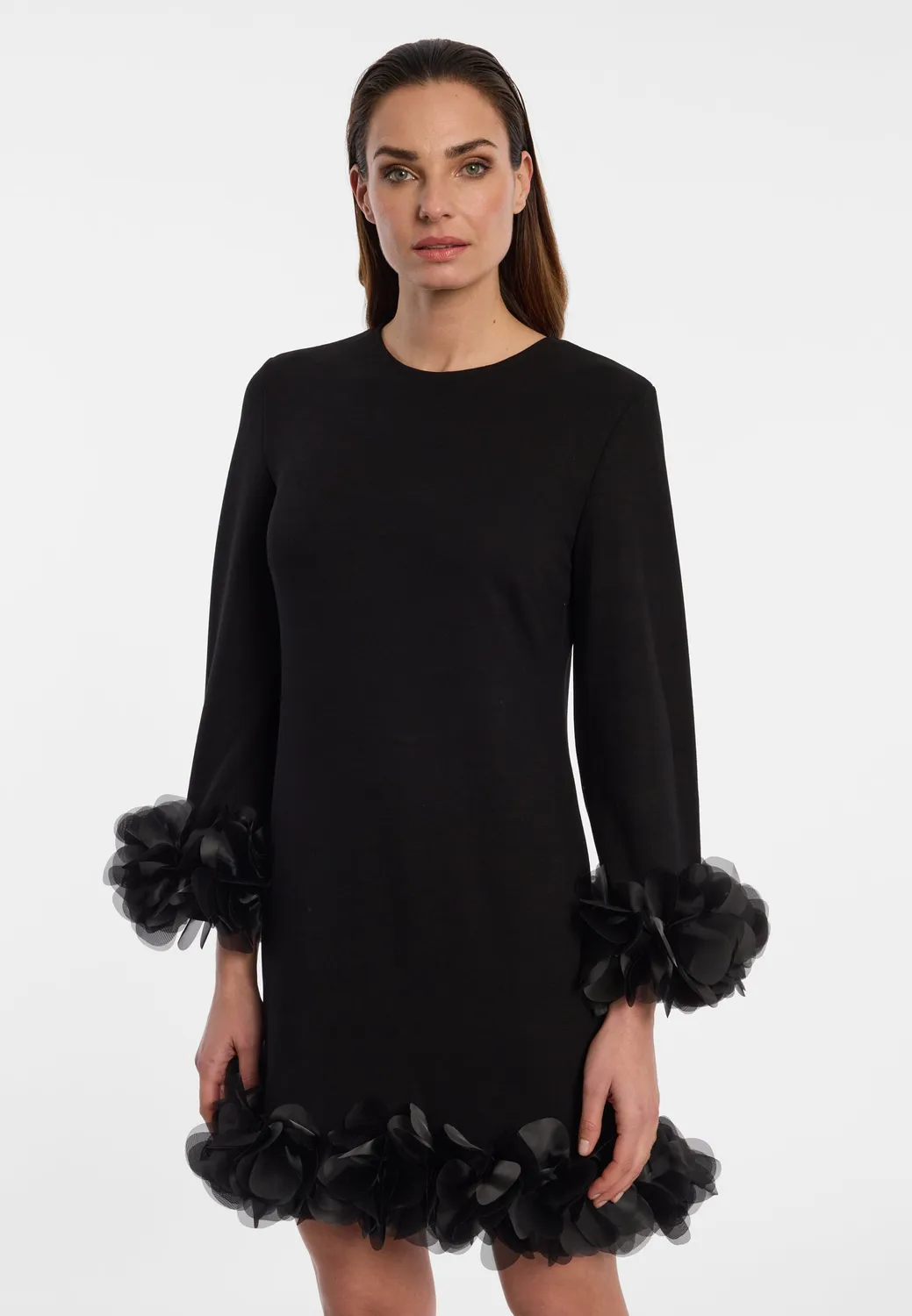 Ana Alcazar Engy abito nero fiori organza