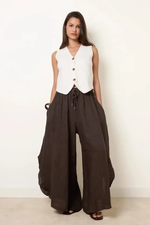 Blue Vanilla Extreme Wide Leg pantaloni lino cioccolato unica