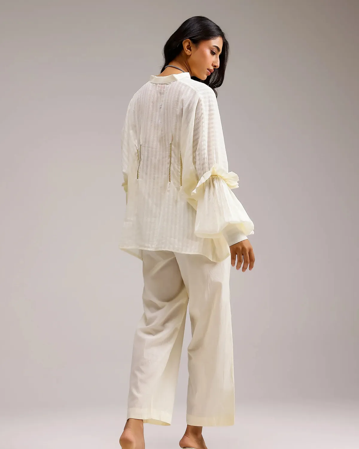 Our Dve Saanjh Silent Stripe top beige cotone